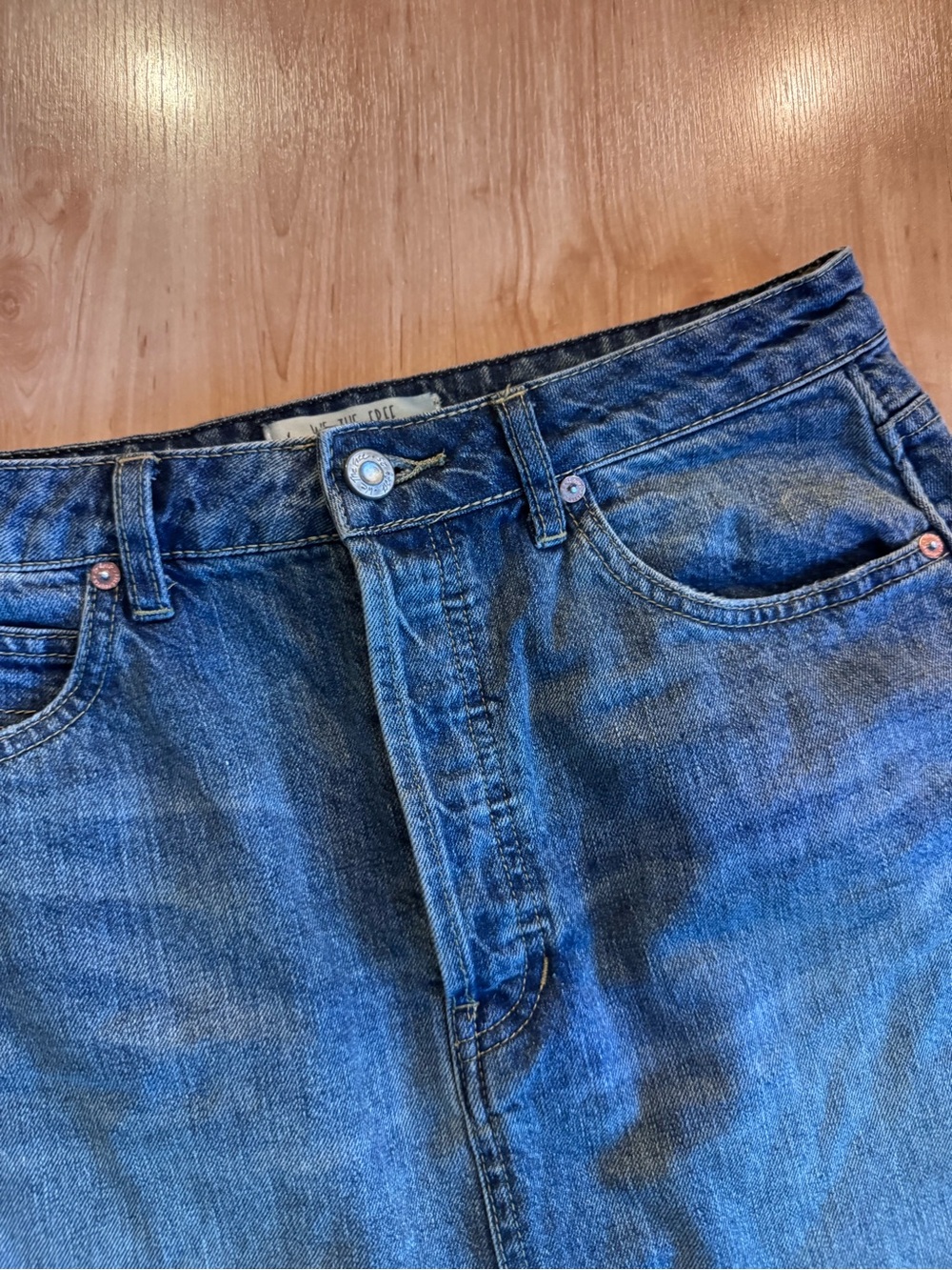 We The Free Blue Denim Mini Skirt with Frayed Hem - Picture 2 of 4